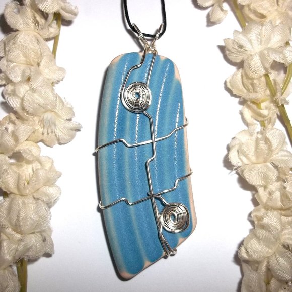 Necklace Pendant Charm Turquoise Blue Silver Wire Wrap Wrapped Statement C043 - Picture 1 of 9